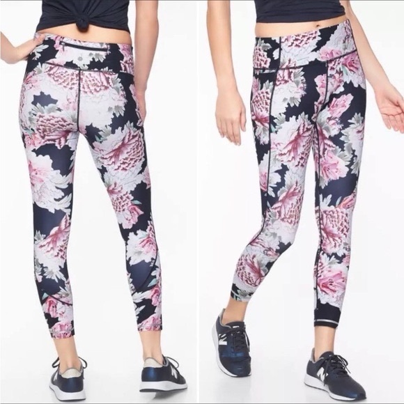 Athleta Pants - Athleta Size S Run Free Garden Party Floral 7/8 Ankle Tights Yoga Leggings